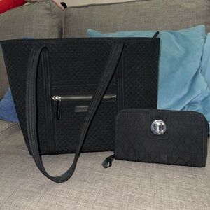 Vera Bradley Black Quilted Tote and Wallet